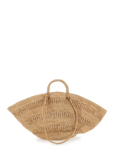 Ibeliv Sol Beige Handbag With Woven Design And Open Top In Raffia Woman