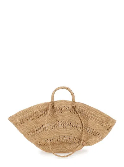 Ibeliv 'sol' Beige Handbag With Woven Design And Open Top In Raffia Woman