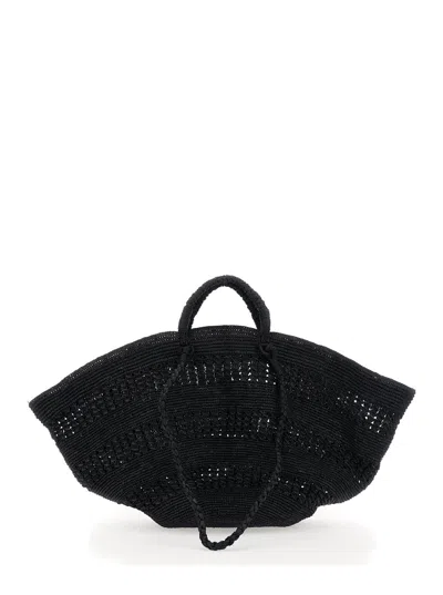 Ibeliv Sol Black Handbag With Two Top Handles In Rafia Woman