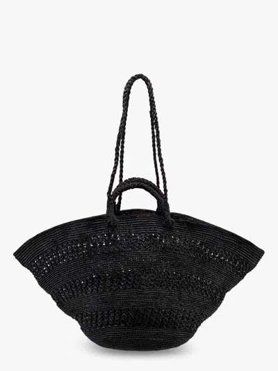 Ibeliv Sol Perforated Rafia Handbag In Black
