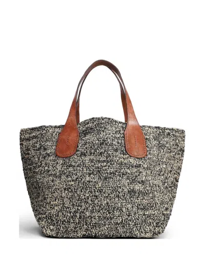 Ibeliv Multicolor Rio Woven Raffia Leather Tote In Gray
