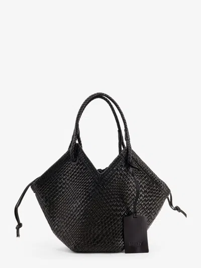 Ibeliv Trinity Medium Vegetable Leather Shoulder Bag With Woven Pattern In Black