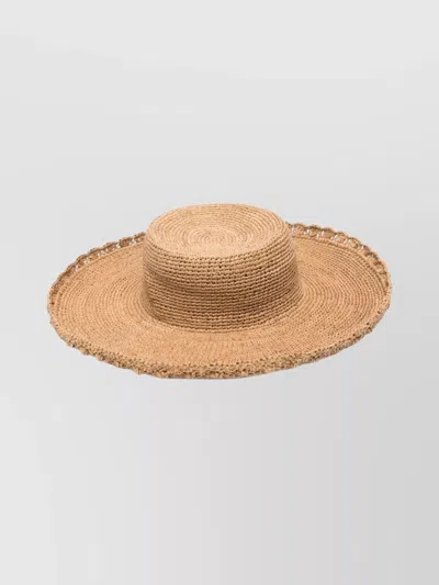 Ibeliv Wide-brimmed Straw Hat Scallop Edge In Brown