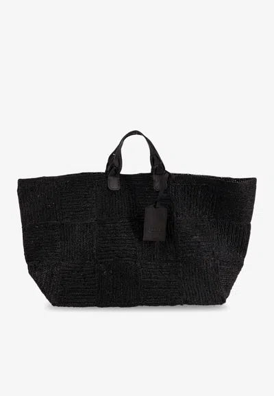 Ibeliv Wild Raffia Top Handle Bag In Black