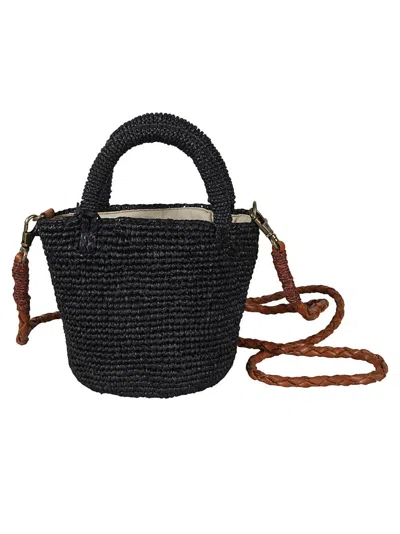 Ibeliv Woven Raffia Bucket Minibag In Black