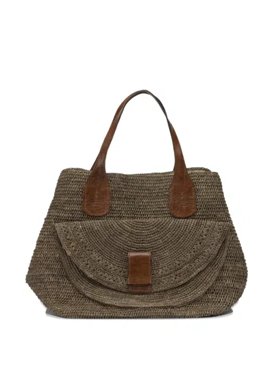 Ibeliv Woven-raffia Leather-trim Tote Bag In Brown