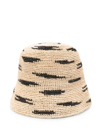 Ibeliv Zebra-pattern Raffia Bucket Hat In Brown