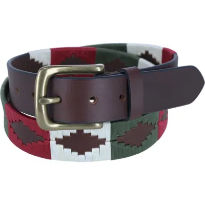 Ibex England Hand Stitched 35mm Polo Belt In Red/cream/green