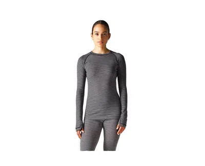 Ibex Women's Woolies Pro Tech Crew In Black Grey Stripe