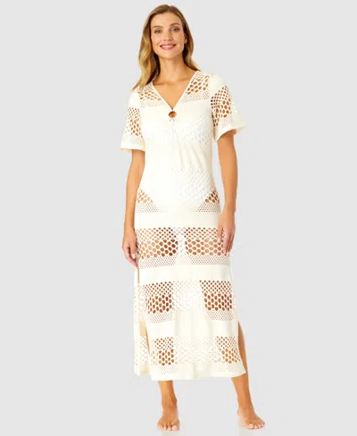 Ibiza Anne Cole Women's Long Maxi Crochet Cover-up In Gardenia