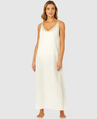 Ibiza Anne Cole Women's V-neck Crochet Back Maxi Cover-up In Gardenia