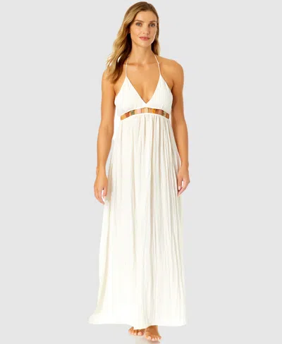 Ibiza Anne Cole Women's V-neck Jewel Halter Maxi Cover-up Dress In Gardenia White