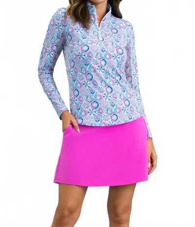 Ibkul Alexis Long Sleeve Mock Neck Top In Turquoise Multi In Blue