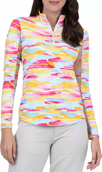 Ibkul Mock Zip Neck Top - Jesse In Watermelon