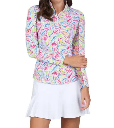 Ibkul Mock Zip Neck Top - Massie In Watermelon In Multi
