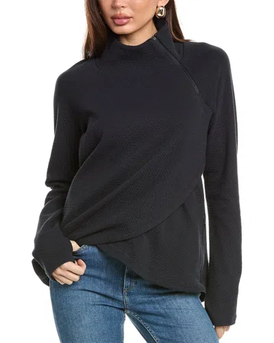 Ibkul Popcorn Stitch Asymmetrical Zip Pullover In Black