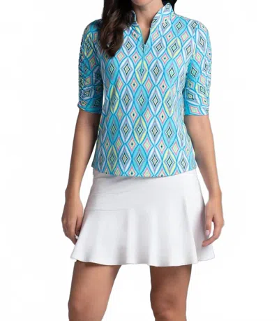 Ibkul Romina Ruched Arm Top In Seafoam In Blue