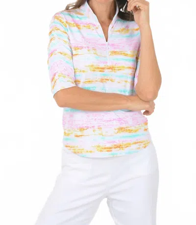 Ibkul Ruched Arm Print Top In Gia Hot Pink Multi