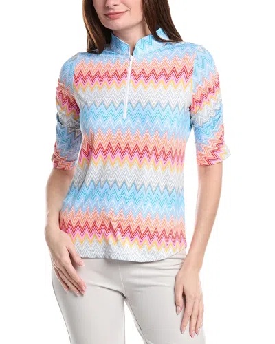 Ibkul Ruched Elbow Sleeve Mandarin Collar Top In Multi
