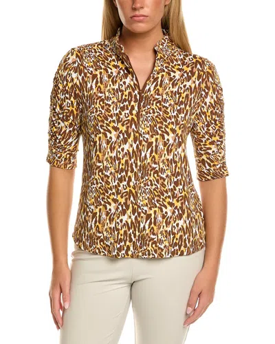 Ibkul Ruched Elbow-sleeve Polo Top In Brown