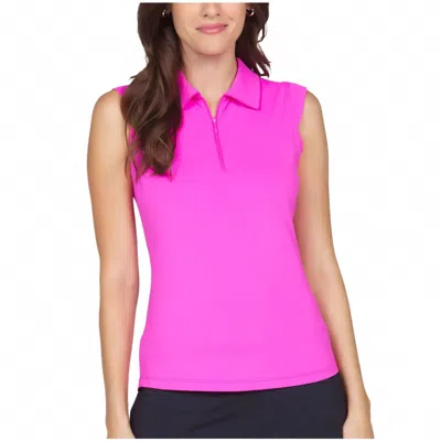 Ibkul Sleeveless Zip Polo In Hot Pink