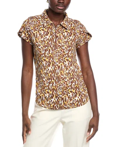 Ibkul Tulip Sleeve Polo Shirt In Brown