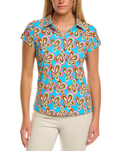 Ibkul Ruched Elbow-sleeve Polo Top In Blue