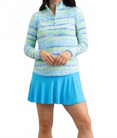 Ibkul Women's Long Sleeve Mock Neck Top In Gia Blue Multi