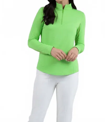 Ibkul Zip Mock Neck Solid Top In Lime In Green