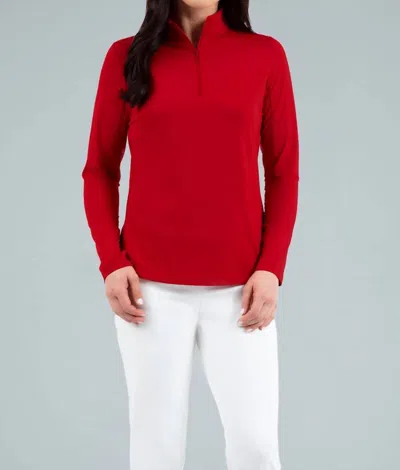 Ibkul Zip Mock Neck Solid Top In Red