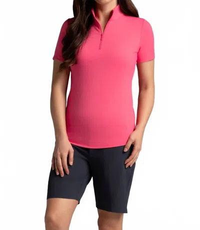 Ibkul Zip Mock Neck Top In Watermelon In Pink