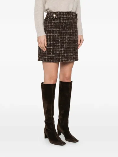 Iblues Button-detail Checked Mini Skirt In Brown