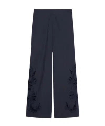 Iblues Embroidered Cotton Trousers In Blue