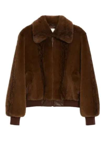 Iblues Faux-fur Zip-front Jacket In Brown