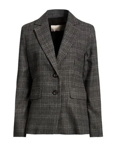 Iblues I Blues Woman Blazer Grey Size 2 Wool, Polyester, Viscose, Polyamide, Elastane In Black