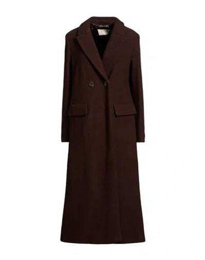 Iblues I Blues Woman Coat Dark Brown Size 2 Virgin Wool