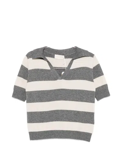 Iblues Striped Short-sleeve Polo Top In Gray