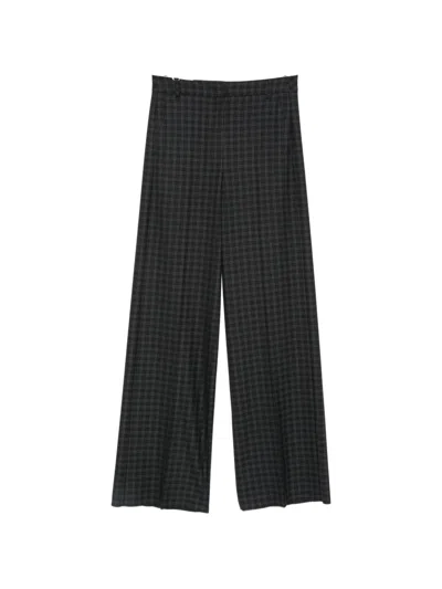 Iblues Tartan-check Wide-leg Trousers In Black