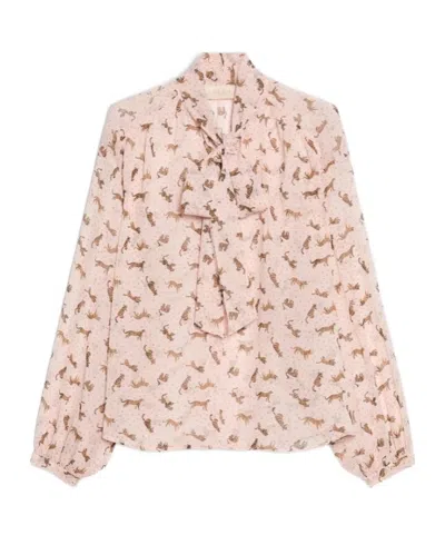 Iblues Pussy-bow-collar Animal-print Blouse In Pink