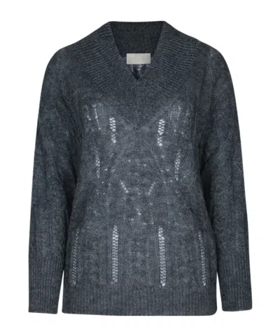 Iblues V-neck Pointelle-knit Sweater In Black