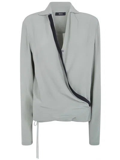 Ibrigu Asymmetrical Silk Shirt With Contrasting Bias Green In Gray