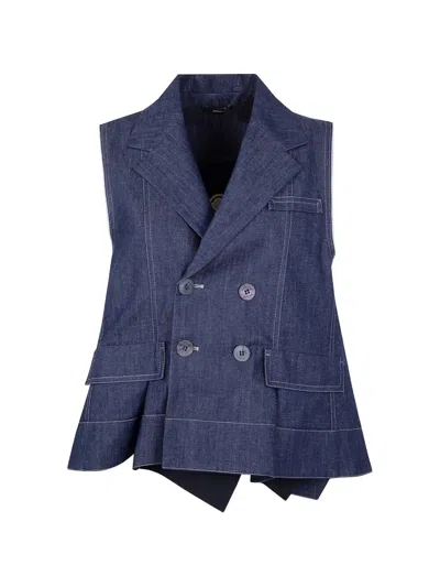 Ibrigu Denim Sleeveless Jacket With Jacquard Details In Multi