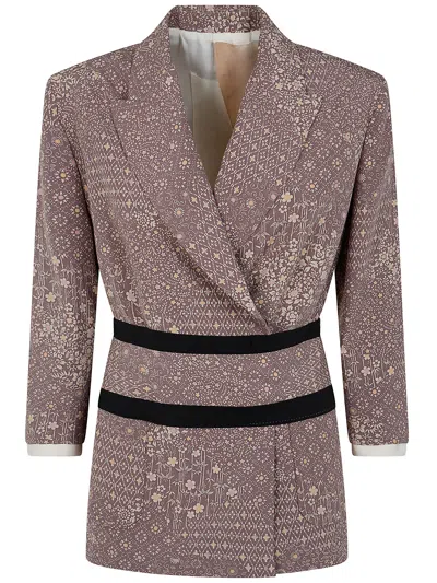 Ibrigu Floral-print Belted Kimono Blazer In Burgundy
