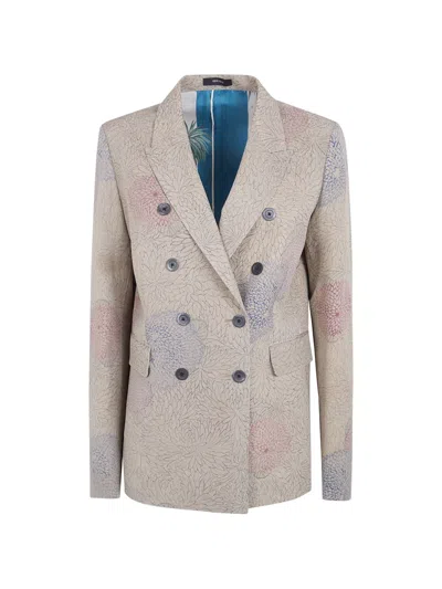 Ibrigu Double-breasted Floral-print Blazer In Neutral