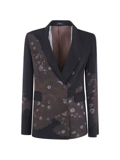 Ibrigu Floral-print Double-breasted Blazer In Blue