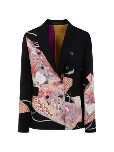 Ibrigu Floral-print Double-breasted Blazer In Black