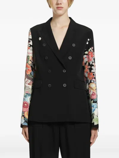 Ibrigu Floral-print Double-breasted Blazer In Black