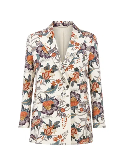 Ibrigu Floral-print Double-breasted Blazer In Neutral