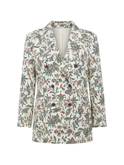 Ibrigu Floral-print Double-breasted Blazer In Neutral