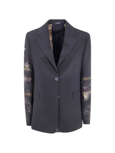 Ibrigu Floral-print Silk Blazer In Black